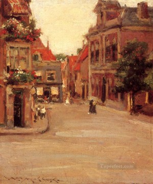  Street Lienzo - Los tejados rojos de Haarlem, también conocido como una calle en Holanda William Merritt Chase